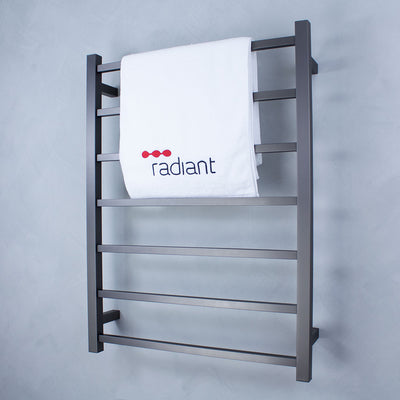 RADIANT HEATING 7-BARS SQUARE HEATED TOWEL RAIL GUN METAL GREY 80WATTS 600MM