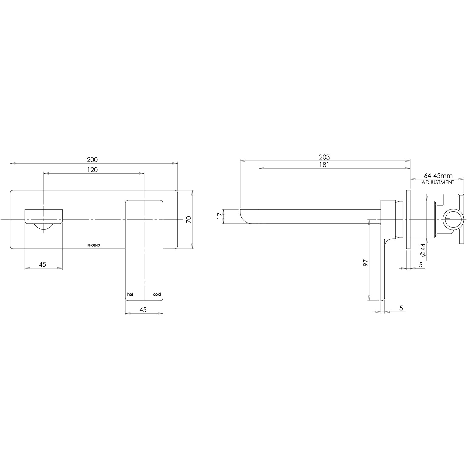 PHOENIX GLOSS WALL BATH MIXER SET 180MM CHROME