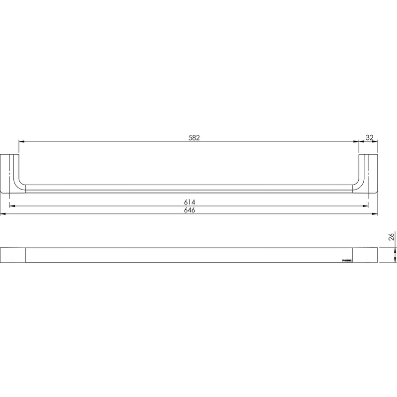 PHOENIX GLOSS SINGLE NON-HEATED TOWEL RAIL BRUSHED NICKEL 600MM