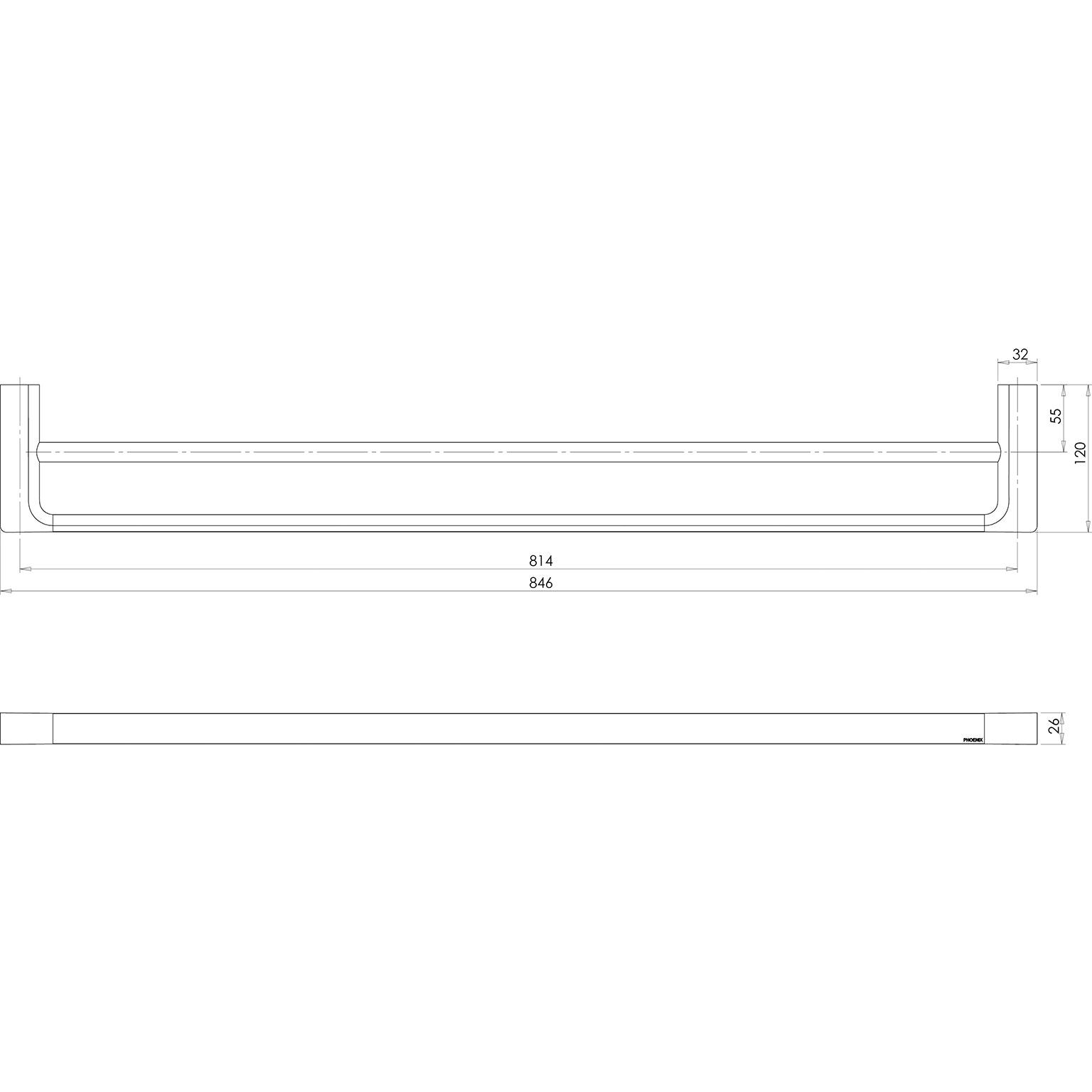 PHOENIX GLOSS DOUBLE NON-HEATED TOWEL RAIL BRUSHED NICKEL 800MM