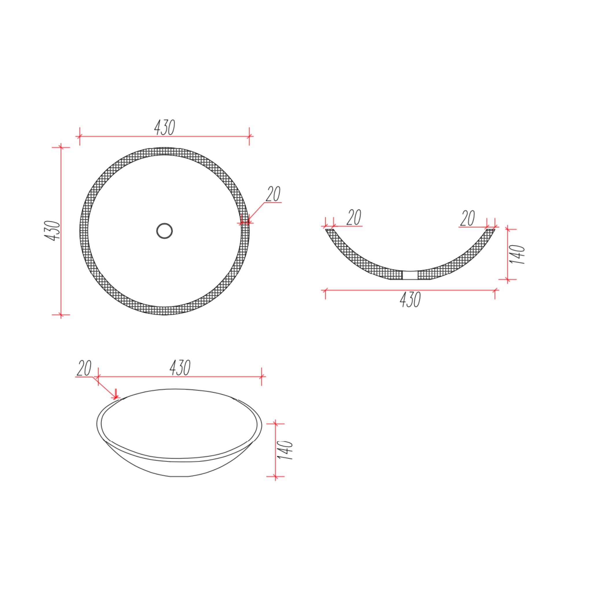 GALLARIA ABELLO ROUND ABOVE COUNTER STONE BASIN VENATO CARRARA 430MM