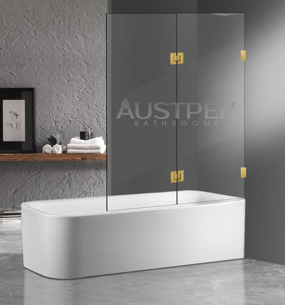 COVEY FIXED AND SWING PANEL DOUBLE HINGED BATH SCREEN BRUSHED GOLD