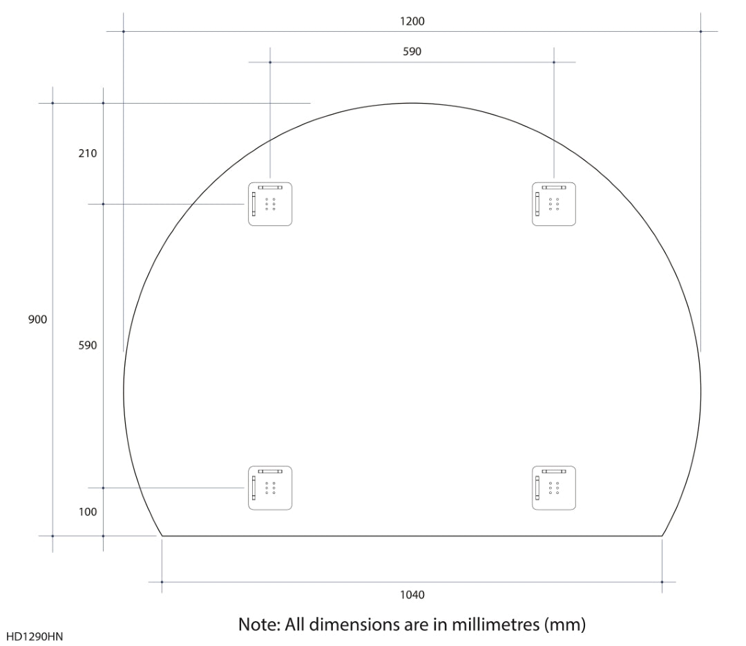 THERMOGROUP ABLAZE STANDARD D-SHAPE POLISHED EDGE HUNG MIRROR 1200MM