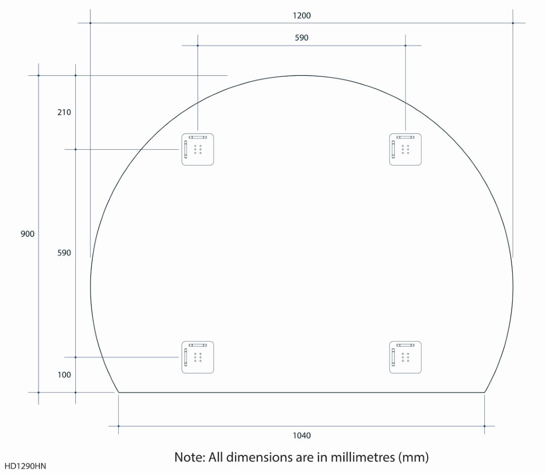 THERMOGROUP ABLAZE STANDARD D-SHAPE POLISHED EDGE HUNG MIRROR WITH DEMISTER 1200MM