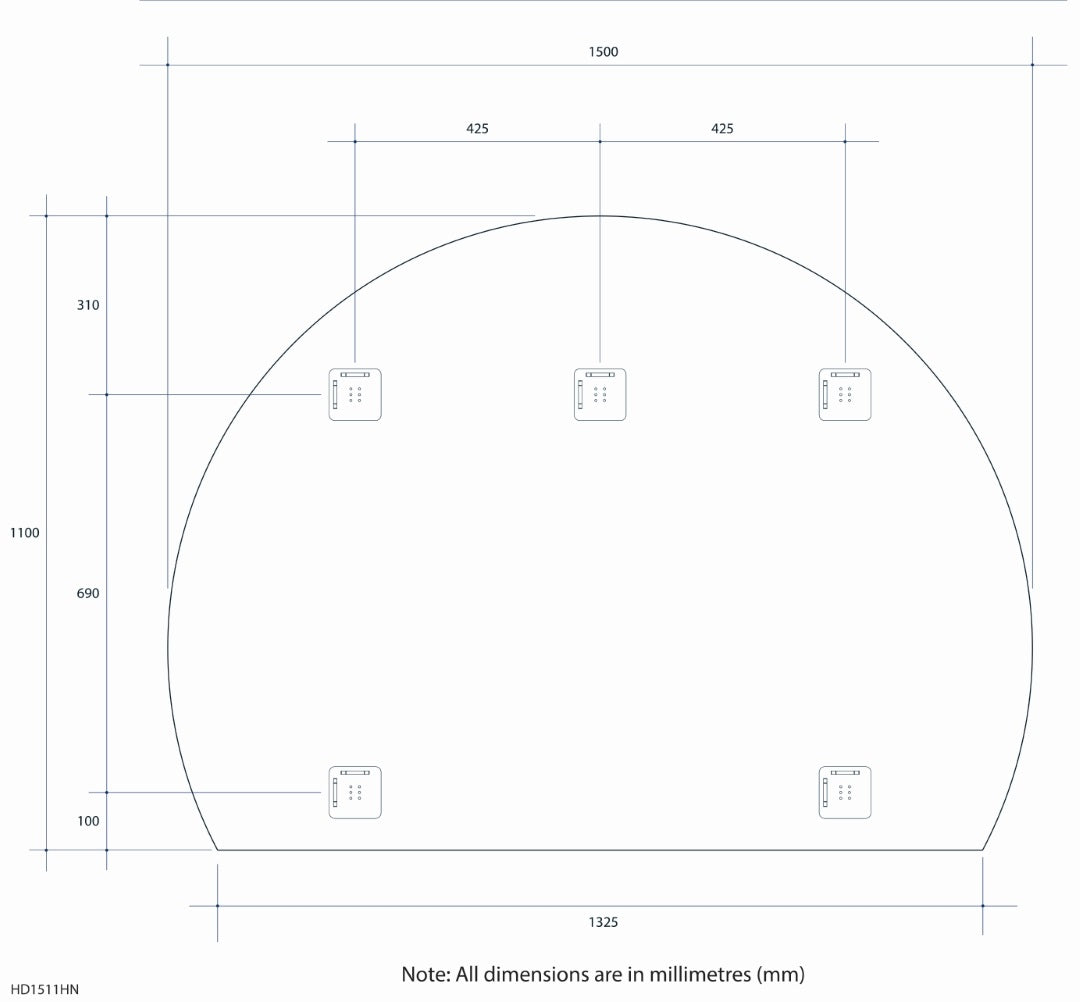 THERMOGROUP ABLAZE STANDARD D-SHAPE POLISHED EDGE HUNG MIRROR 1500MM