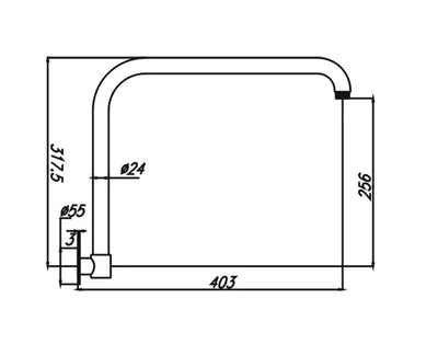 HELLYCAR CHRIS SHOWER ARM 403MM BRUSHED NICKEL