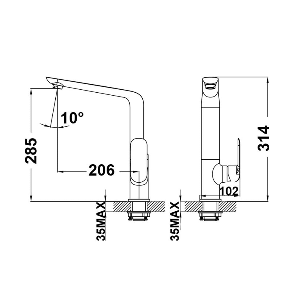 IKON KARA LEAD FREE SINK MIXER 314MM MATTE BLACK AND ROSE GOLD