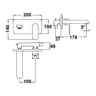 IKON SETO WALL BASIN MIXER 200MM WHITE AND CHROME
