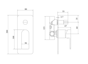 IKON FLORES WALL MIXER WITH DIVERTER 200MM BRUSHED NICKEL