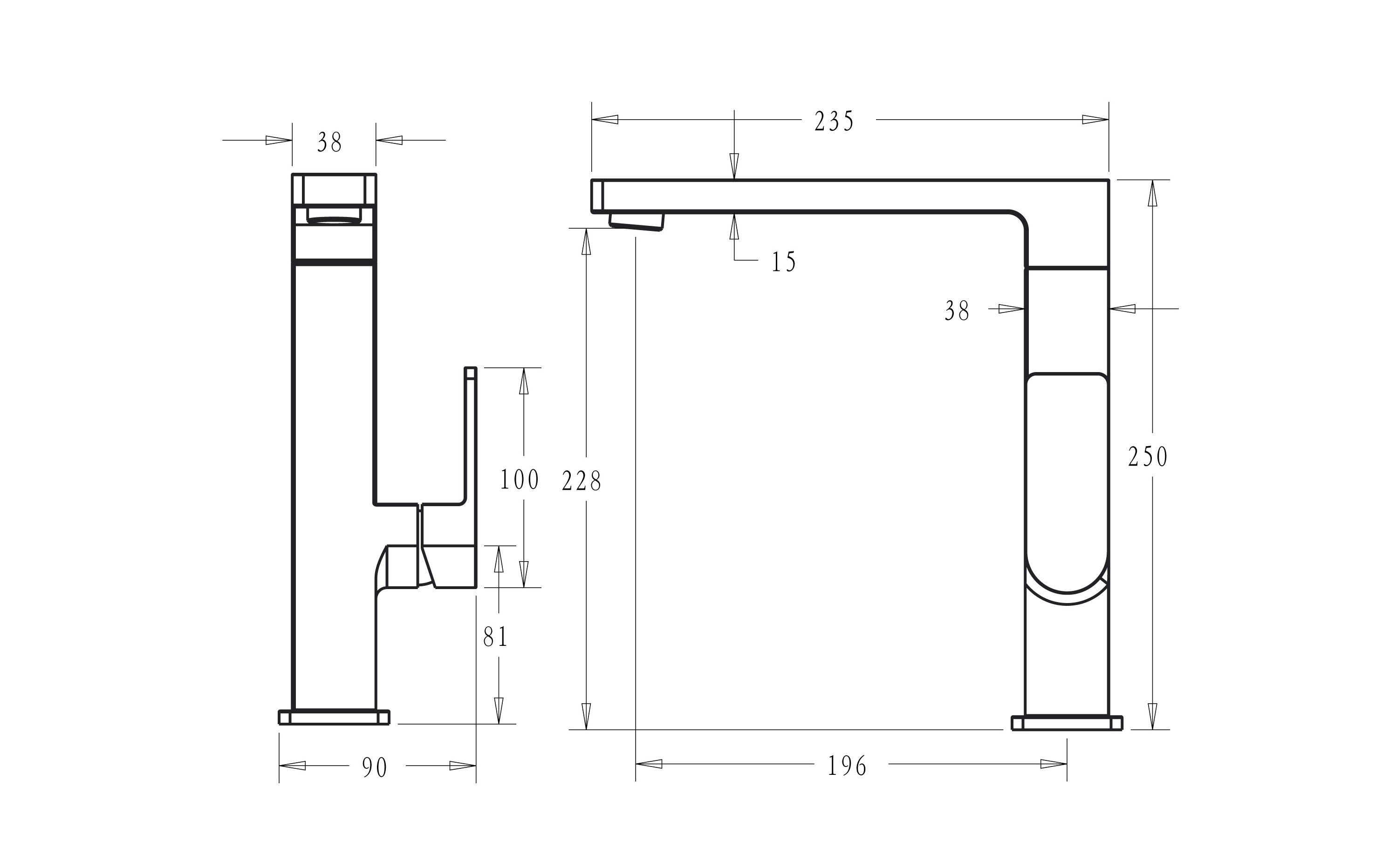 IKON CERAM SINK MIXER 250MM MATTE BLACK