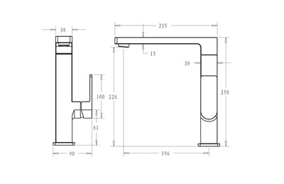 IKON CERAM SINK MIXER 250MM BRUSHED GOLD