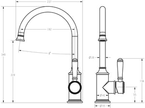 IKON CLASICO LEAD FREE GOOSENECK SINK MIXER 340MM BRUSHED NICKEL (CERAMIC HANDLE)