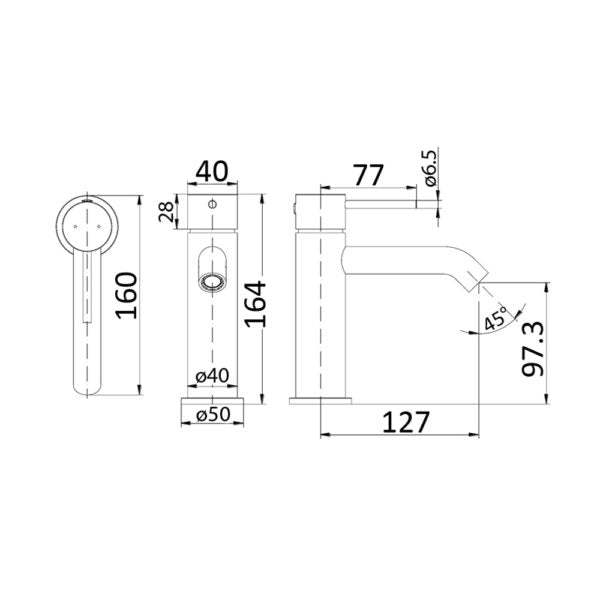 IKON HALI LEAD FREE BASIN MIXER 164MM MATTE BLACK