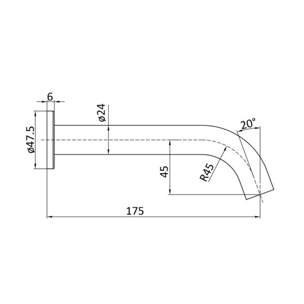 IKON HALI CURVED WALL OUTLET 175MM BRUSHED NICKEL