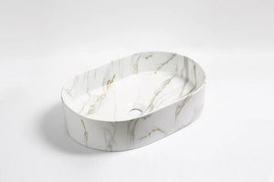 INFINITY ART BASIN CERAMIC MARBLE OVAL MATTE CARRARA 500MM