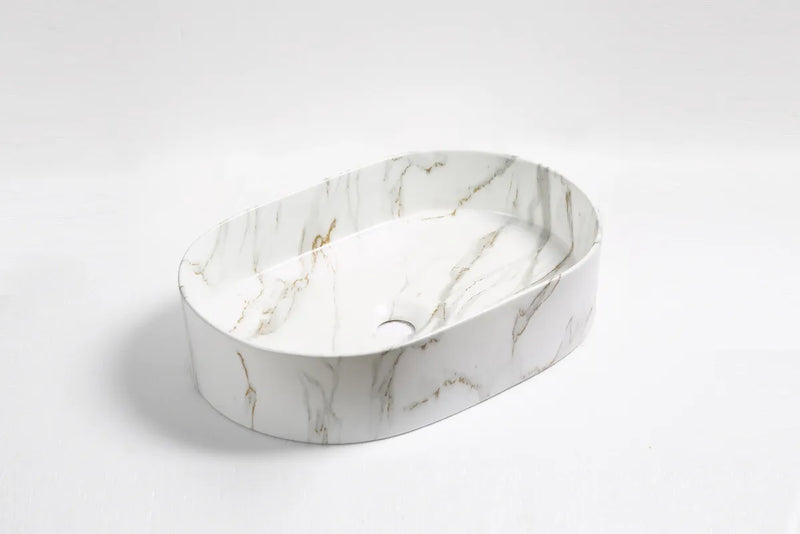 INFINITY ART BASIN CERAMIC MARBLE OVAL MATTE CARRARA 500MM