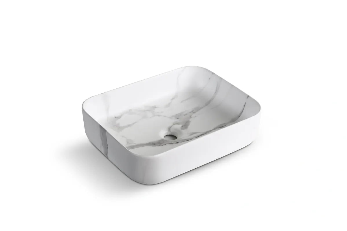 INFINITY ART BASIN CERAMIC MARBLE RECTANGULAR MATTE CARRARA 500MM