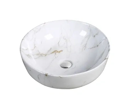 INFINITY ART BASIN CERAMIC MARBLE ROUND GLOSS CARRARA 415MM