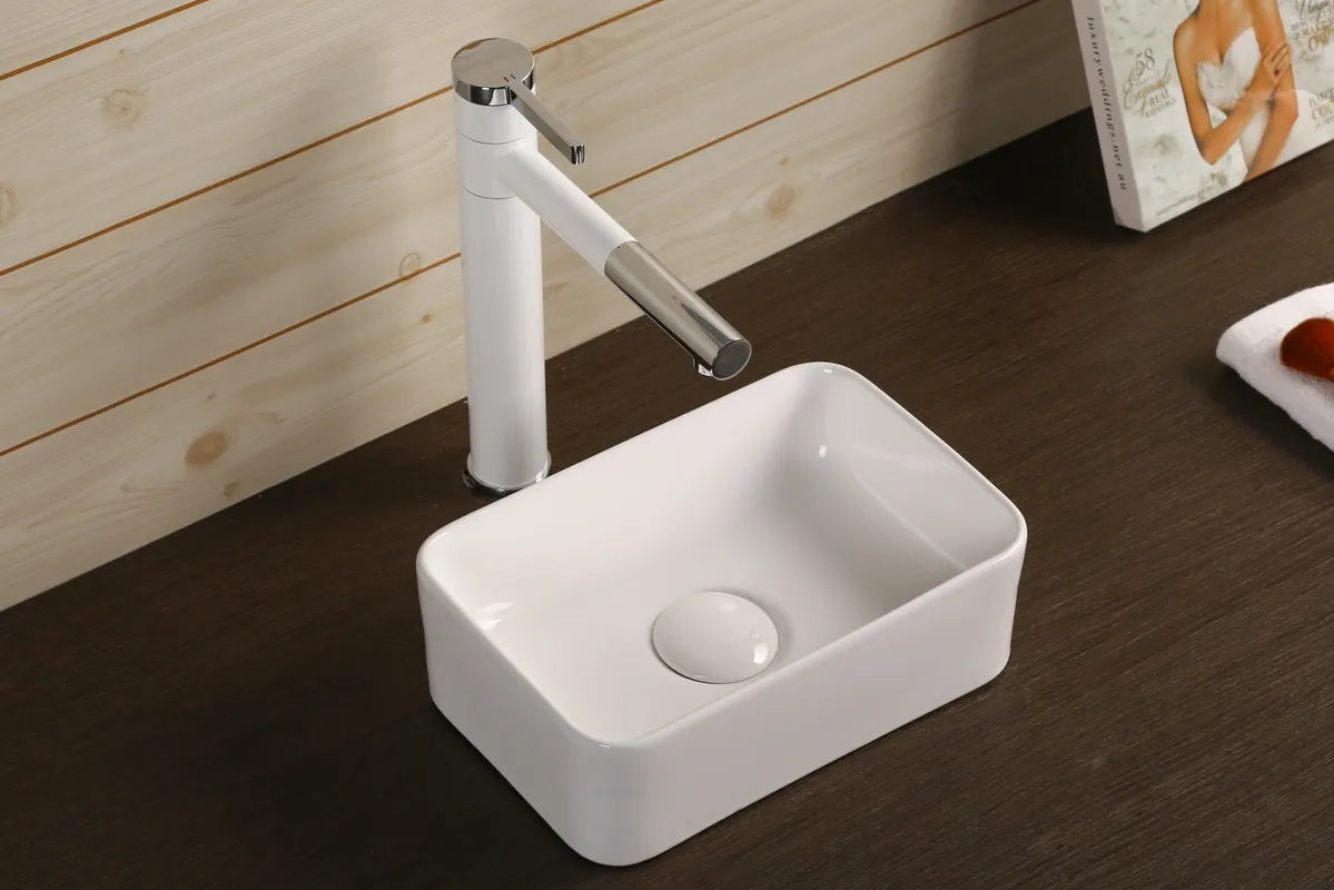 INFINITY CERAMIC BASIN ABOVE COUNTER RECTANGULAR GLOSS WHITE 300MM