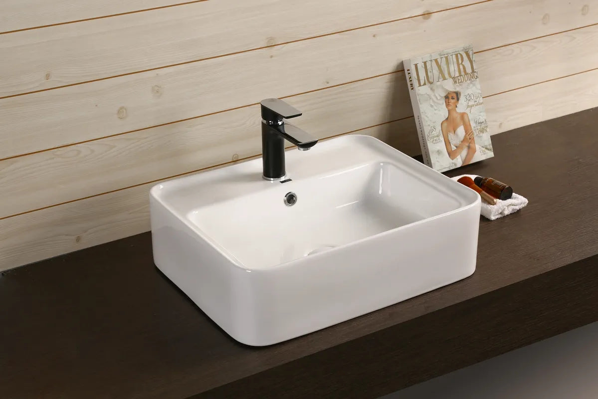 INFINITY CERAMIC BASIN ABOVE COUNTER RECTANGULAR GLOSS WHITE 530MM