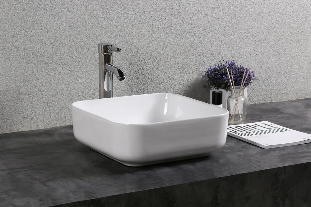 INFINITY CERAMIC BASIN & TOP SQUARE GLOSS WHITE 385MM