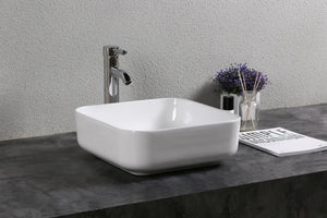 INFINITY CERAMIC BASIN & TOP SQUARE GLOSS WHITE 385MM