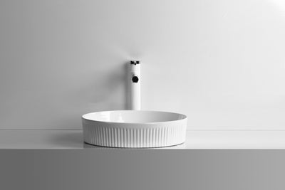 INFINITY ABOVE COUNTER ROUND GLOSS WHITE CERAMIC BASIN 405MM