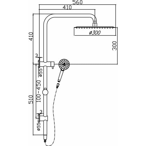 HELLYCAR IDEAL SHOWER SYSTEM WITH RAIL BRUSHED GUN METAL