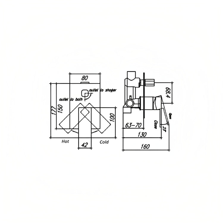 HELLYCAR IDEAL WALL MIXER WITH DIVERTER 150MM BLACK