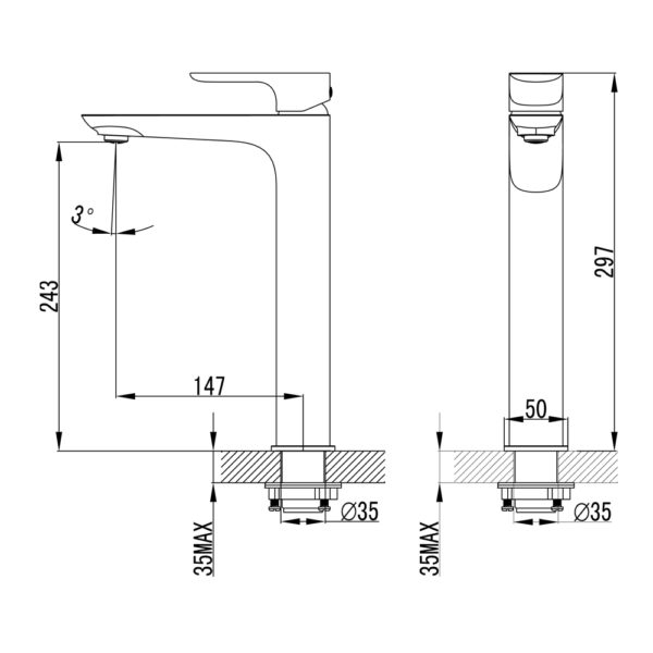 IKON BANDA HIGH RISE BASIN MIXER 297MM CHROME