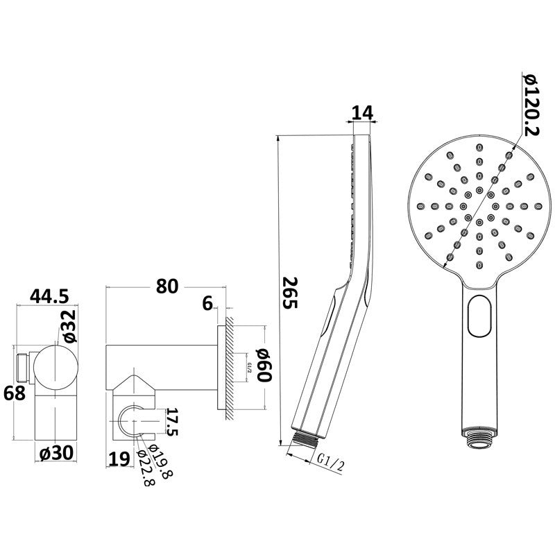 IKON CORA ROUND HAND SHOWER ON WALL OUTLET BRACKET CHROME