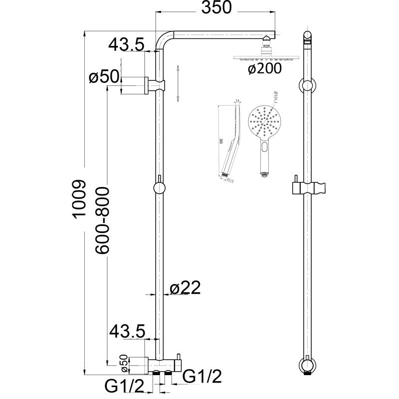 IKON CORA ROUND MULTI FUNCTION SHOWER SET TWO HOSES CHROME