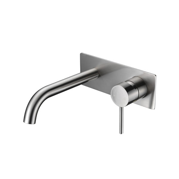 IKON HALI LEAD FREE WALL BASIN MIXER WITH CURVE SPOUT 190MM BRUSHED NICKEL