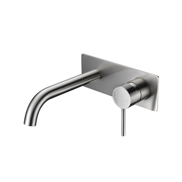IKON HALI WALL BASIN MIXER WITH CURVE SPOUT BRUSHED NICKEL