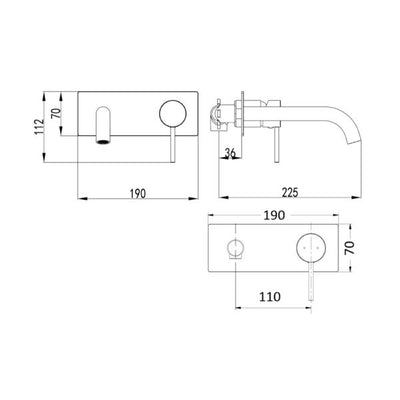 IKON HALI LEAD FREE WALL BASIN MIXER WITH CURVE SPOUT 190MM MATTE BLACK