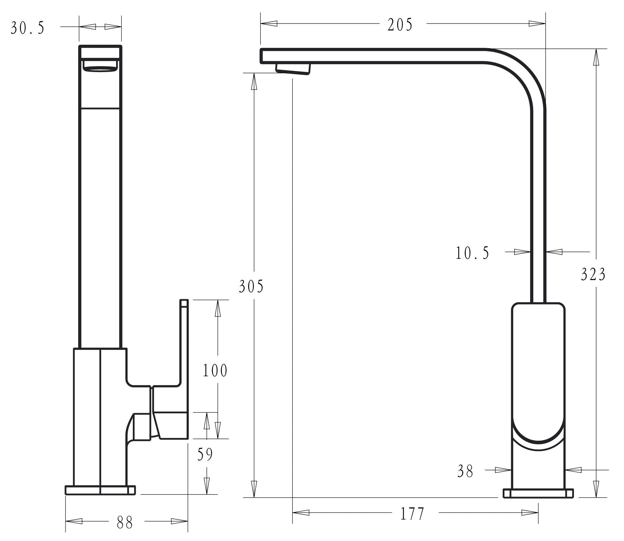 IKON FLORES SINK MIXER 323MM MATTE BLACK