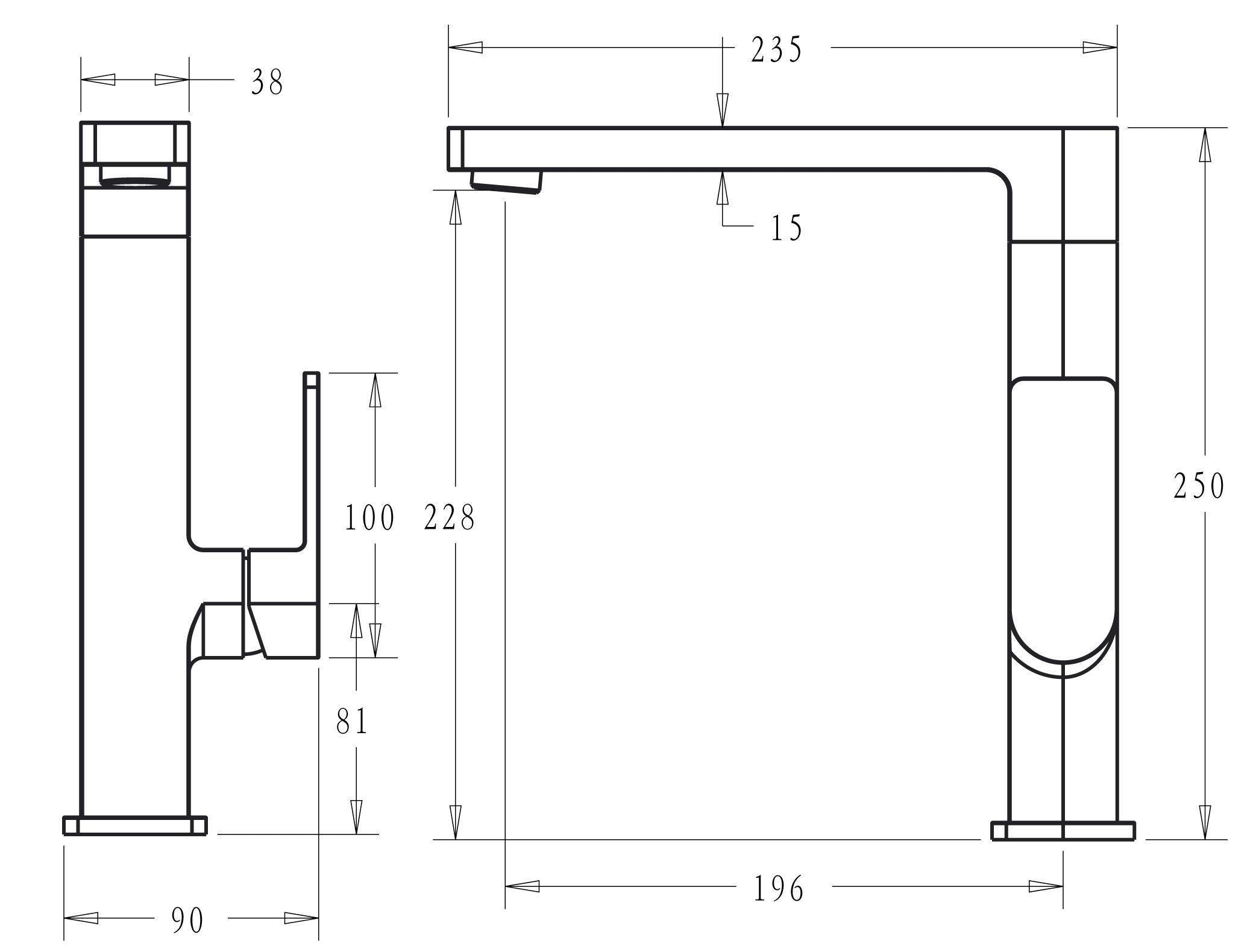IKON FLORES SINK MIXER 250MM MATTE BLACK