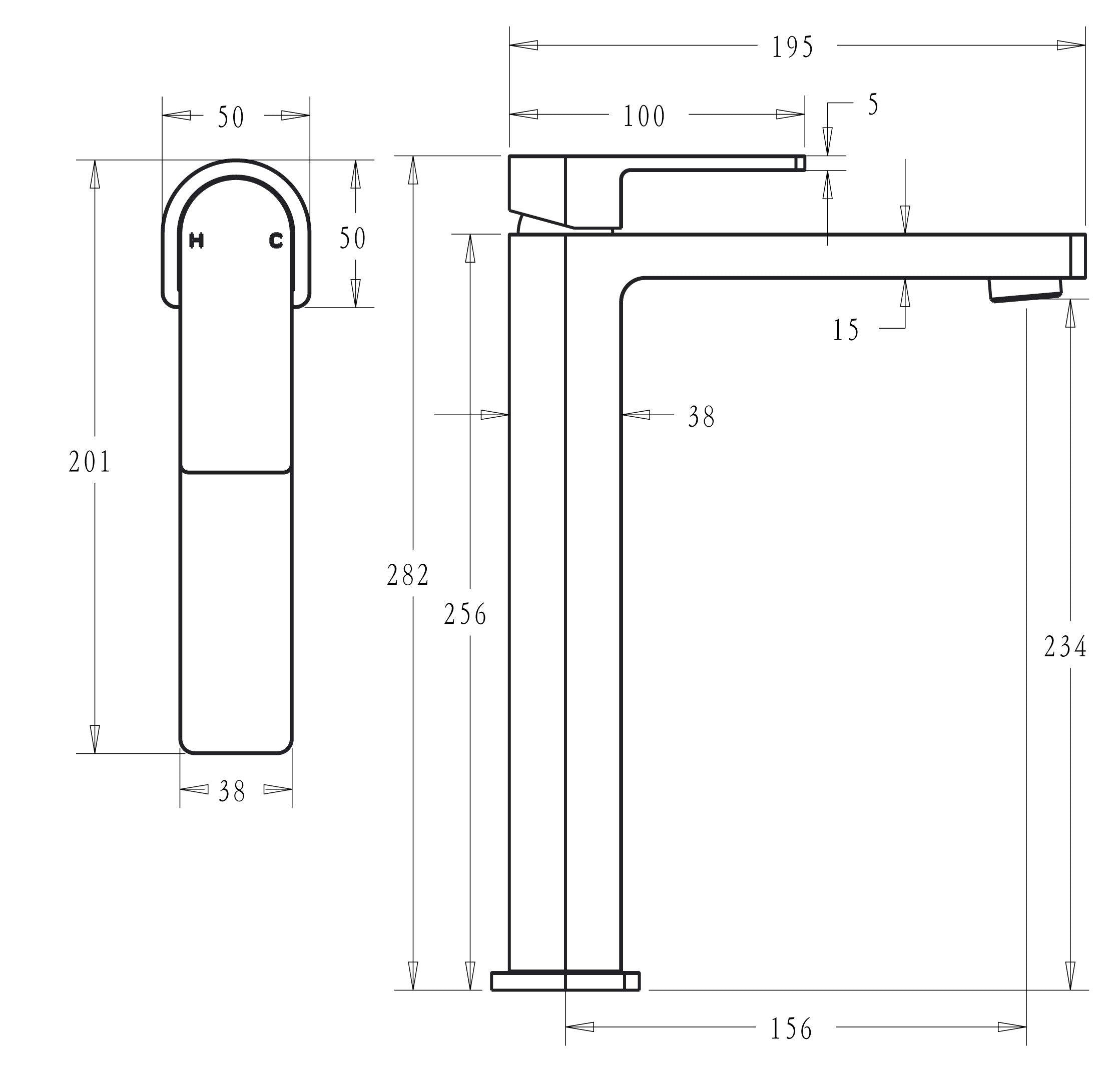 IKON FLORES HIGH RISE BASIN MIXER 282MM MATTE BLACK