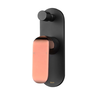 IKON KARA WALL MIXER WITH DIVERTER 194MM MATTE BLACK AND ROSE GOLD