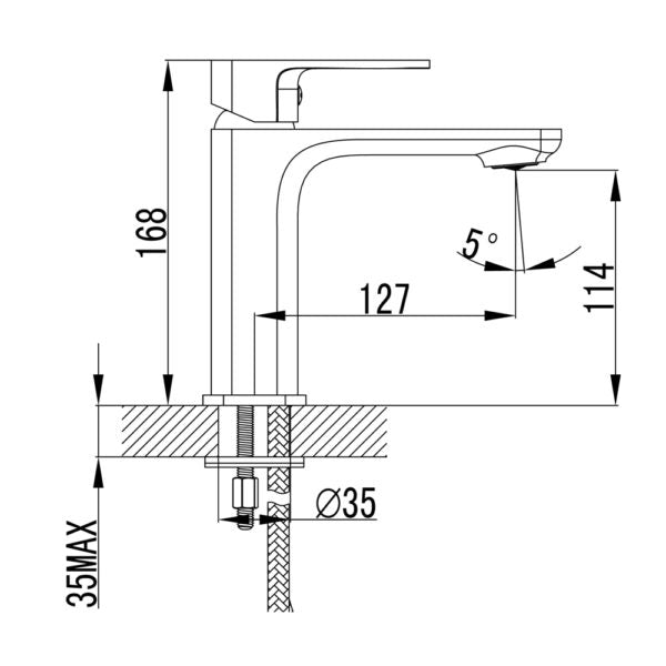IKON SETO LEAD FREE BASIN MIXER 168MM MATTE BLACK AND ROSE GOLD