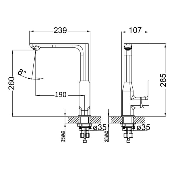IKON SETO SINK MIXER 285MM WHITE AND CHROME
