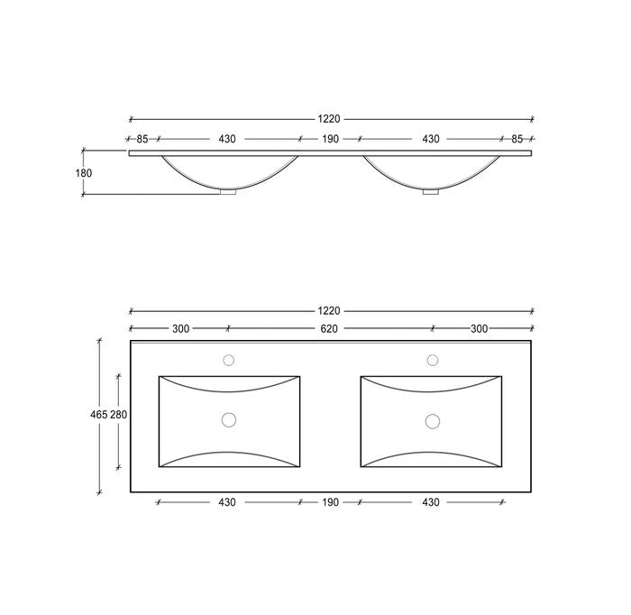 INSPIRE WHITE TOP 1200MM AND 1500MM CERAMIC DOUBLE BOWL VANITY