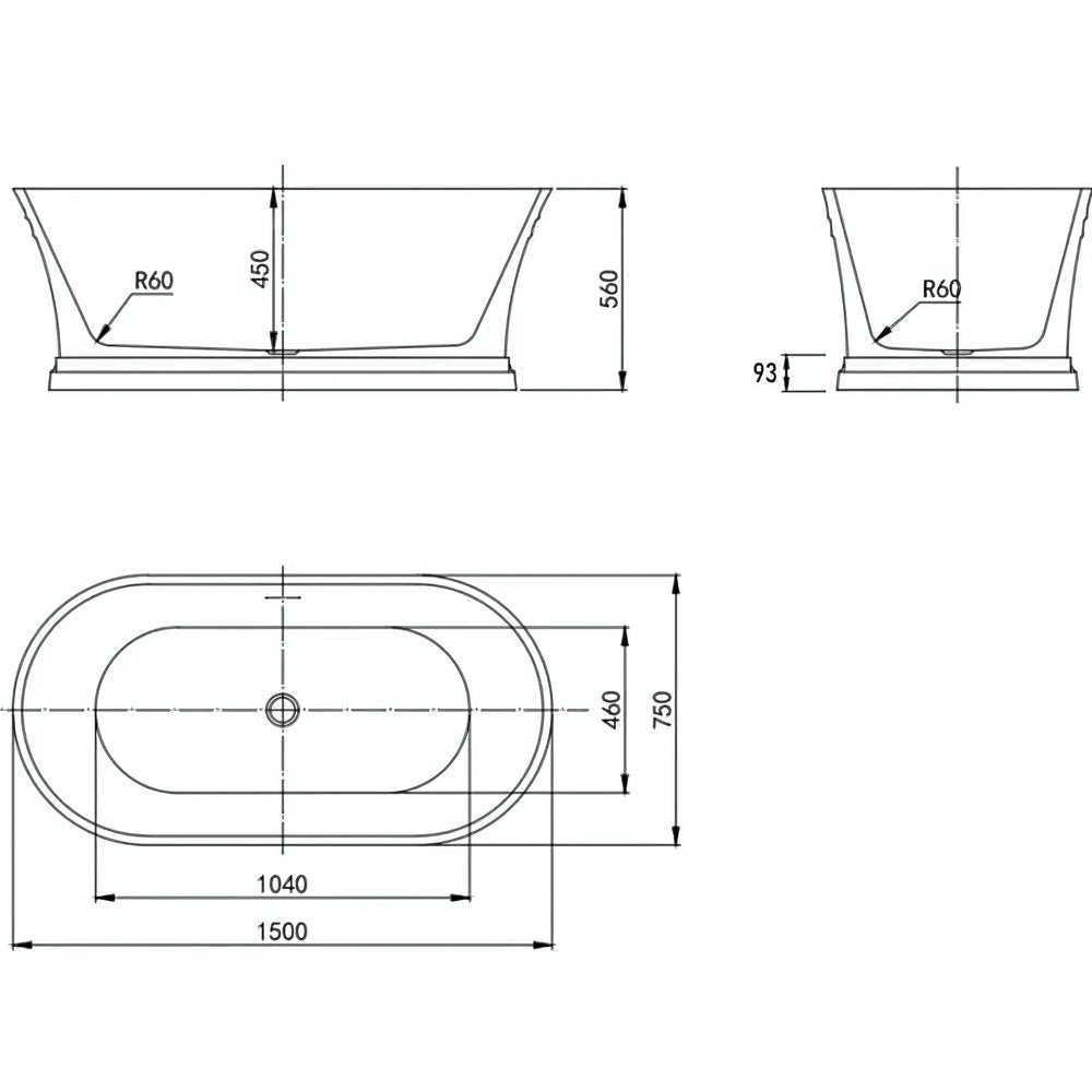 ATTICA HAMPTON FREESTANDING BATHTUB WITH OVERFLOW GLOSS WHITE 1500MM
