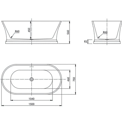 INSPIRE HAMPTON FREESTANDING BATHTUB GLOSS WHITE 1500MM