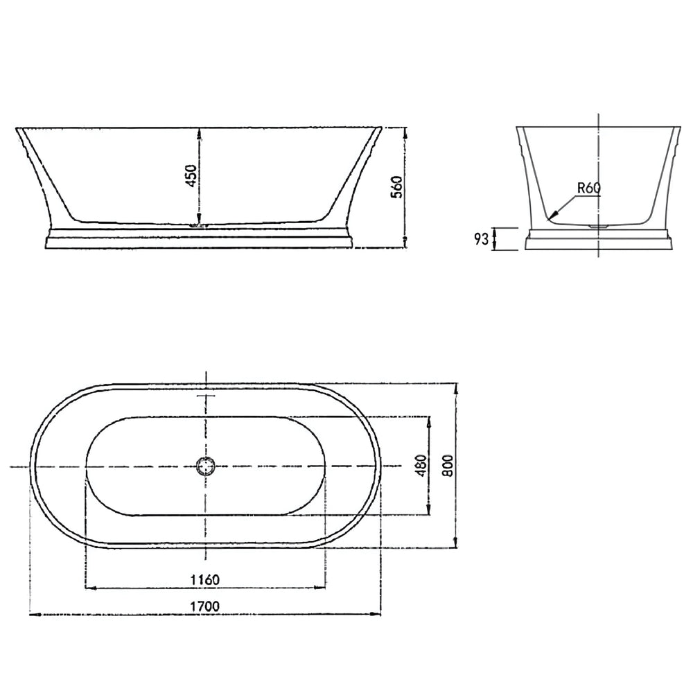 ATTICA HAMPTON FREESTANDING BATHTUB WITH OVERFLOW GLOSS WHITE 1700MM