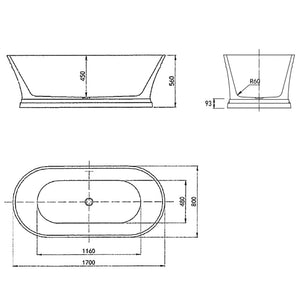 ATTICA HAMPTON FREESTANDING BATHTUB WITH OVERFLOW GLOSS WHITE 1700MM