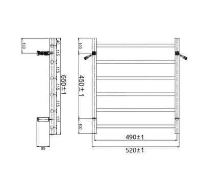 INSPIRE HEATED TOWEL RAIL 6 BAR ROUND GUN METAL 650MM