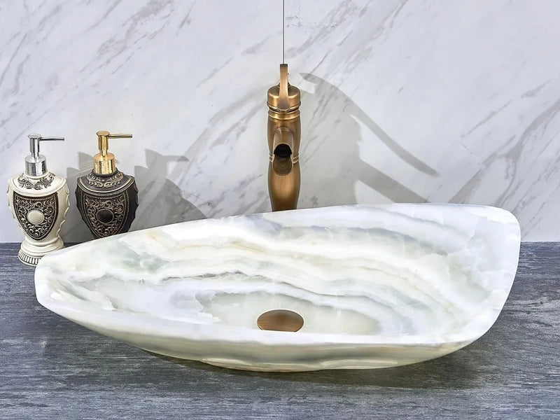 INFINITY ART BASIN NATURE STONE 700MM CURVED WHITE ONYX