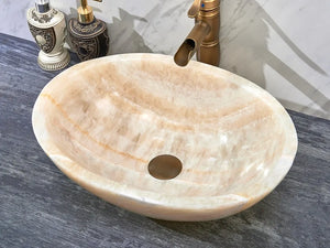 INFINITY ART BASIN NATURE STONE OVAL YELLOW ONYX 480MM