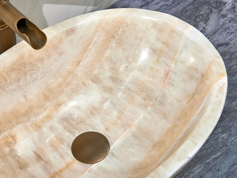 INFINITY ART BASIN NATURE STONE 480MM OVAL YELLOW ONYX